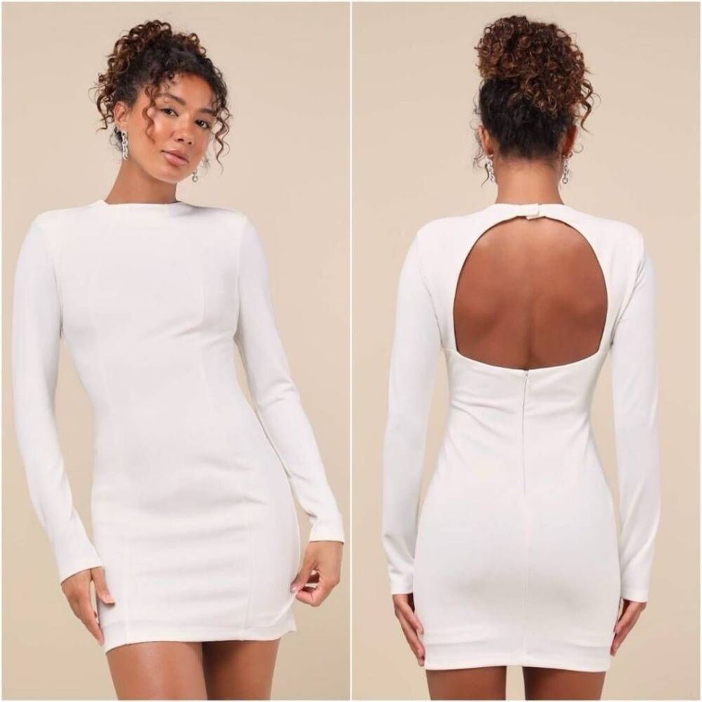 NWT Lulus All That You Wish For White Mock Neck Cutout Bodycon Dress Size Small